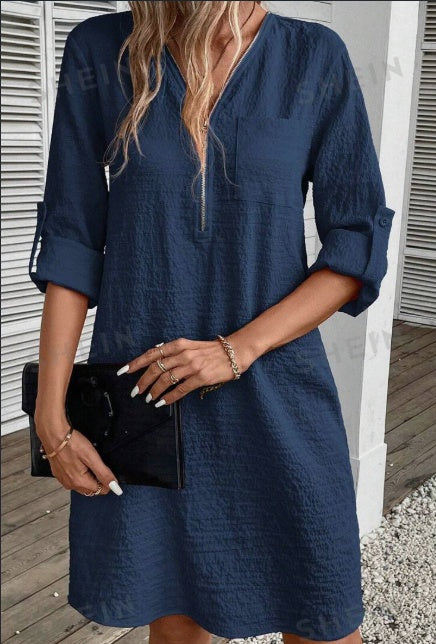Zipper Half Dress With Patch Pockets